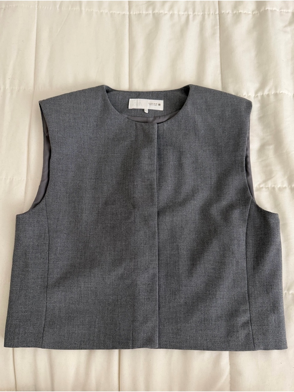 Zara Cropped Vest With Hidden Buttons Grey Sleeveless